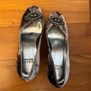 Stuart Weitzman Brown Velvet Embellished Flats